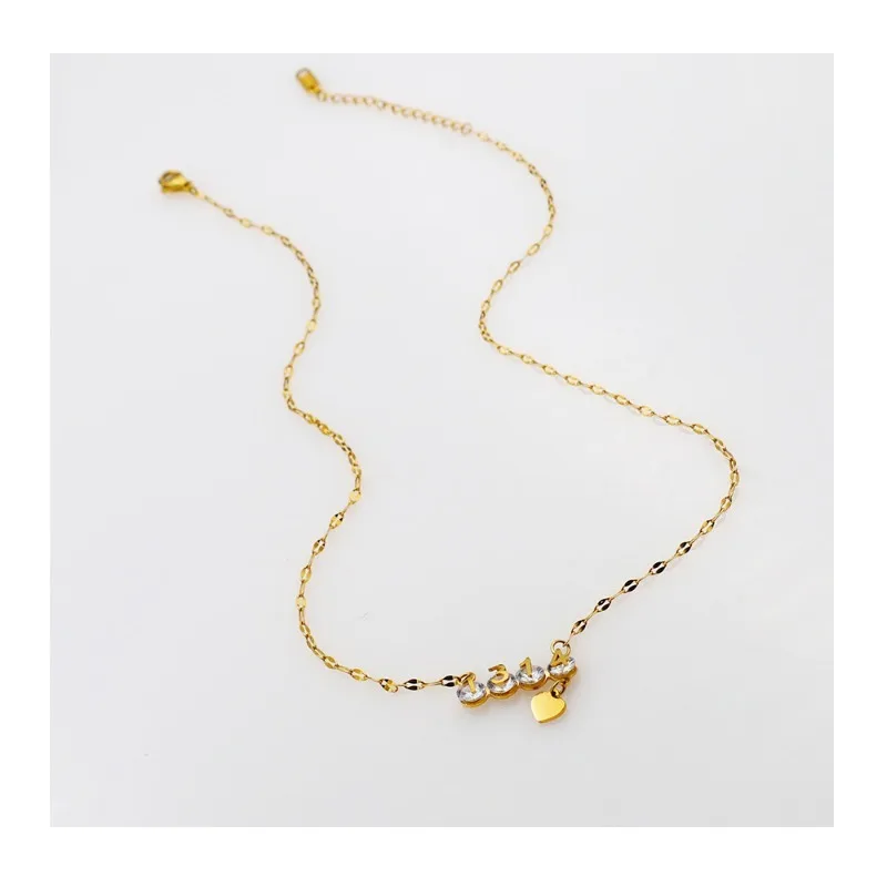 

Korean Version of Fashion Love Necklace High Sense Digital Zircon Pendant Collarbone Chain Female Titanium Steel Neck Chain