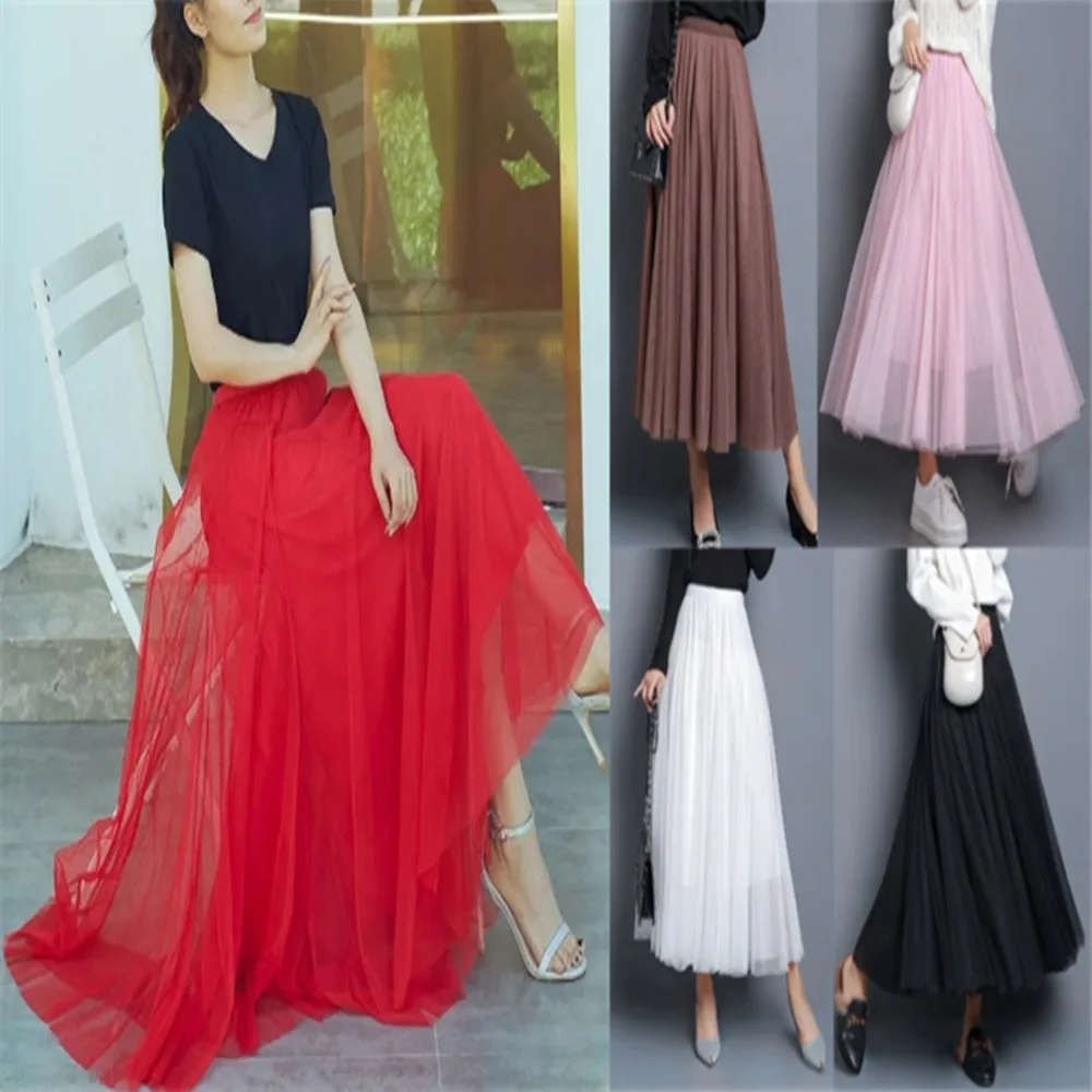 

Fashion Women Sexy beautiful stretch High Waist Pure color Net yarn 720 degrees Dance Skirt Beach skirt YF036