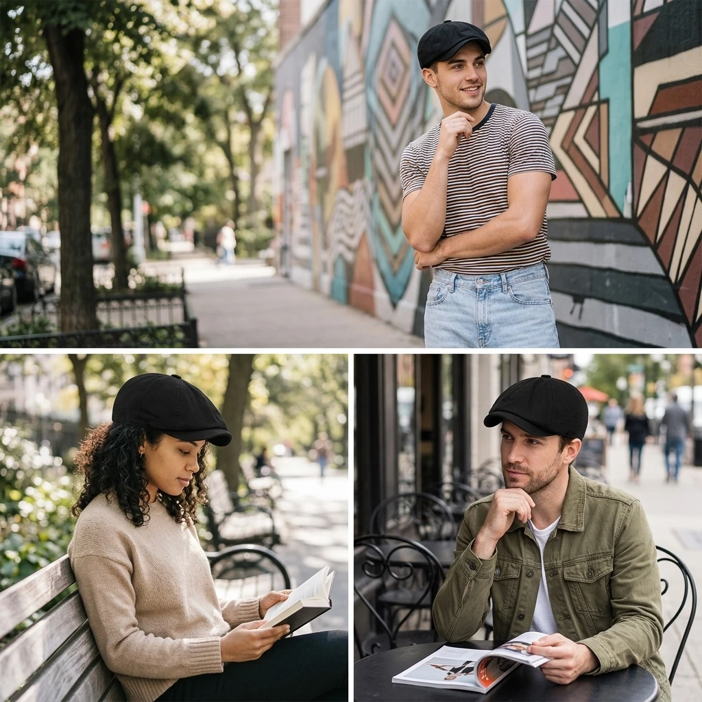 Street Photography Newsboy Cap Vintage Painter Hat Breathable Cotton Blend Flat Cap for Men Women Art Creation Retro Style