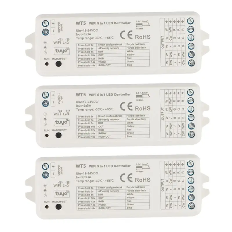 

Контроллер LED-ленты B29C-3X Tuya 5 в 1: диммер, CCT, RGB, RGBW, RGBWW, RGBCCT, Smart Life, Wi-Fi, 2.4G, RF-пульт, 12-24В