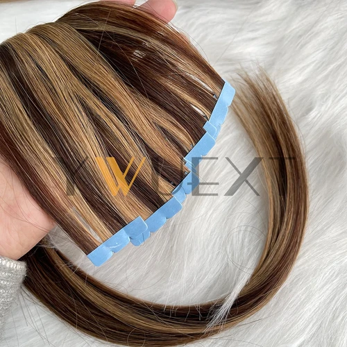 Imagen 2 del producto Mini cinta en extensiones de cabello humano, máquina de 12 ""-24"", cinta adhesiva de trama de piel Remy, cinta Natural negra, marrón y rubia, 10 Uds.