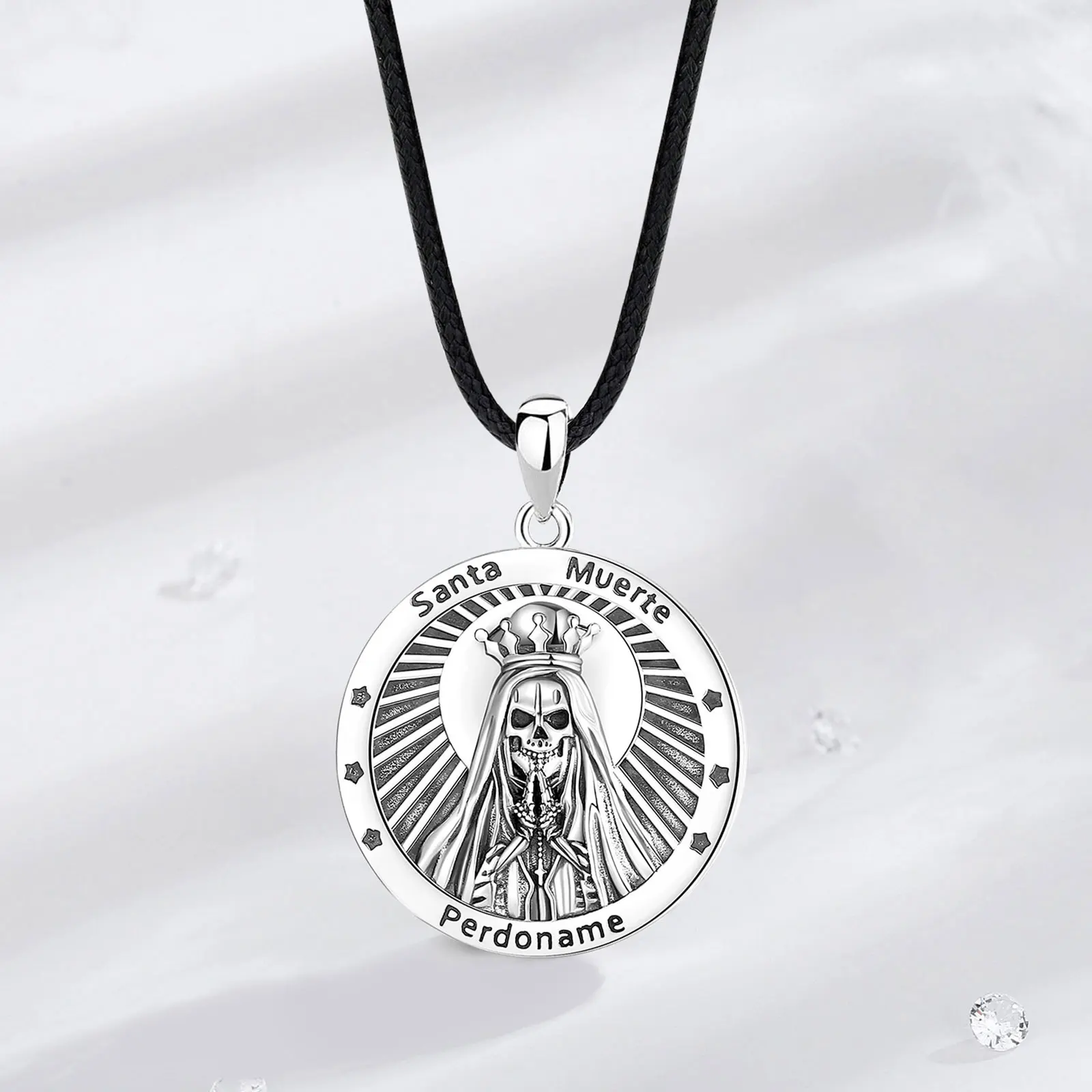 Eudora 925 Sterling Silver Holy Death Necklace for Women Man vintage Santa Muerte Mexican Pendant Personality Jewelry party Gift