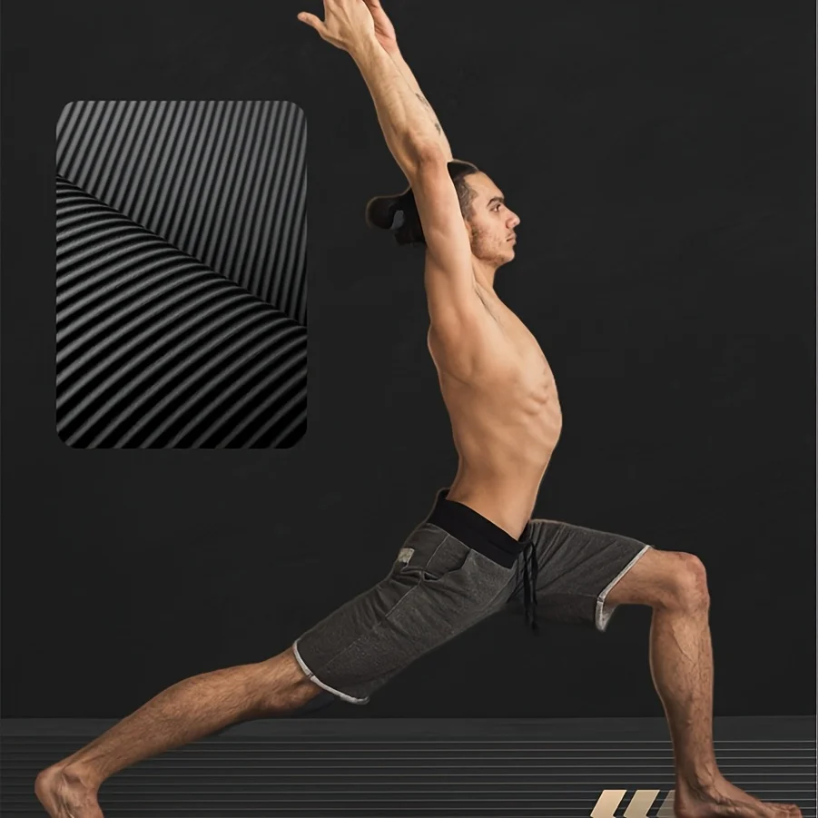 Herren Ultra-Dicke Sportmatte, 10mm Dicke Schwarze Yogamatte, Schalldicht und Stoßabsorbierend, Sehr Geeignet für Heim- und Fitnessübungen – Detail 2