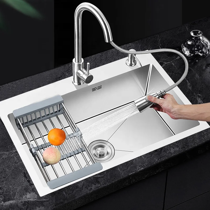 Kitchen Sink Single Bowl Vegetable Washing Basin Stainless Steel 1 Piece Modern Brushed Surface Treatment Stainless Steel Sink