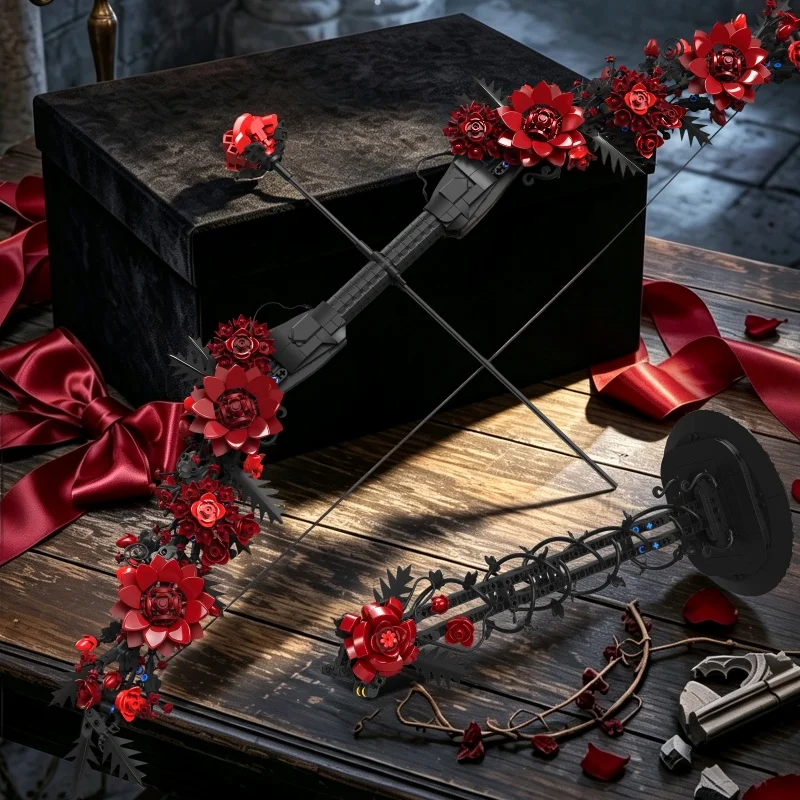 1328-Piece red flower Bow and Arrow Building Block Model with Display Stand, Romantic Rose Decoration Adult DIY Assembly Kit, Pe - view 6