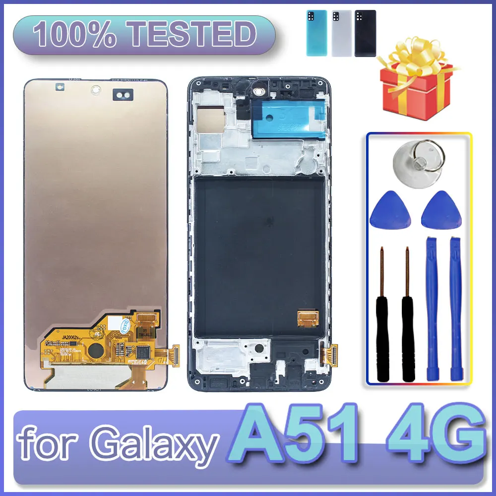 Pantalla LCD AMOLED para Samsung Galaxy A51 4G, Pantalla Táctil Digitalizadora para Samsung A51 A515, Pantalla LCD para Teléfono con Marco
