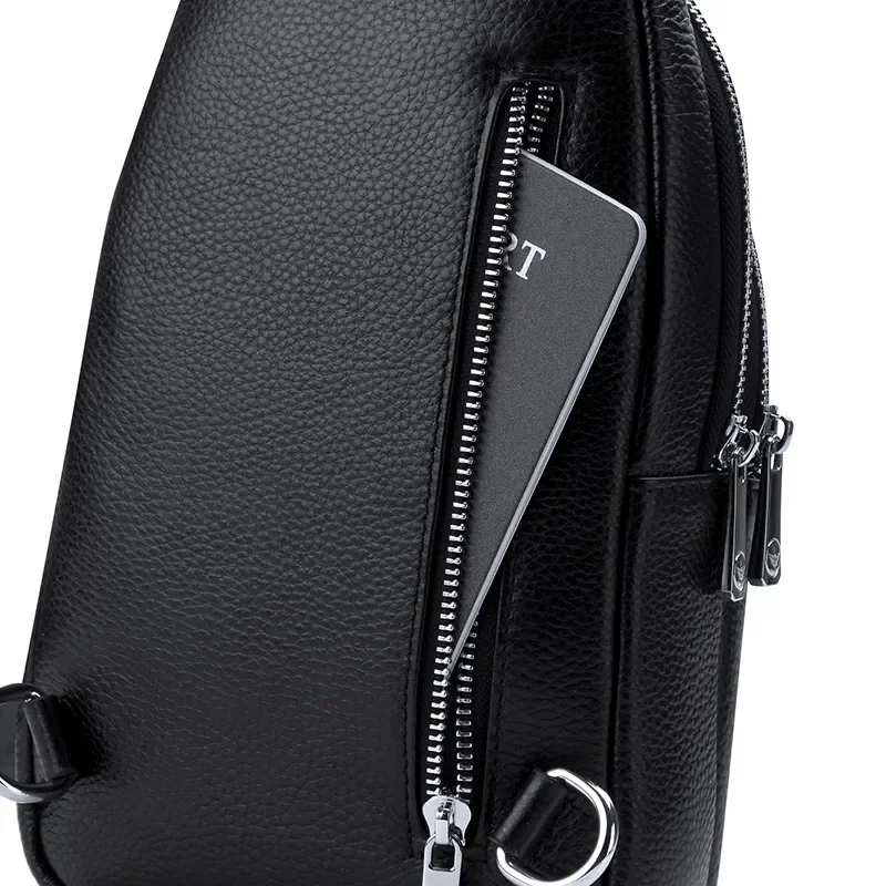 Bolsa de peito masculina de couro, bolsa crossbody multifuncional elegante, mochila casual