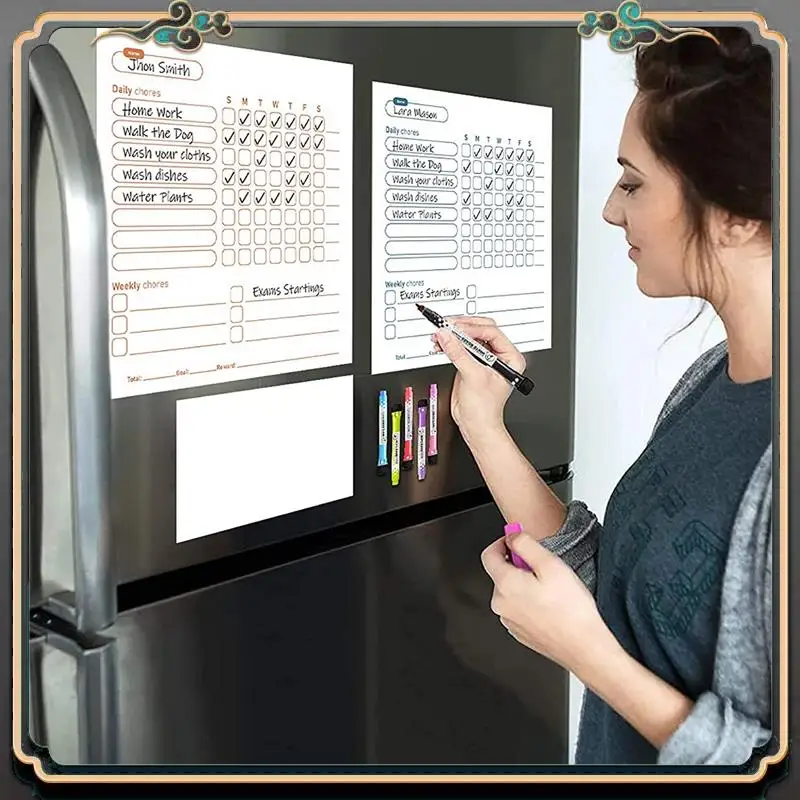 

ASMA-1Set Dry Erase Chore Chart For Kids- 4 Pcs Dry Erase Behavior Charts And 6 Colored Markers With Eraser, Multicolor Chore Ch