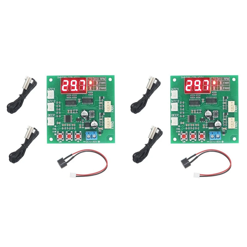 2X 2 Channel 4 Wire DC 12V 24V 48V PWM Motor Fan Speed Controller Digital Display Governor Temperature Control