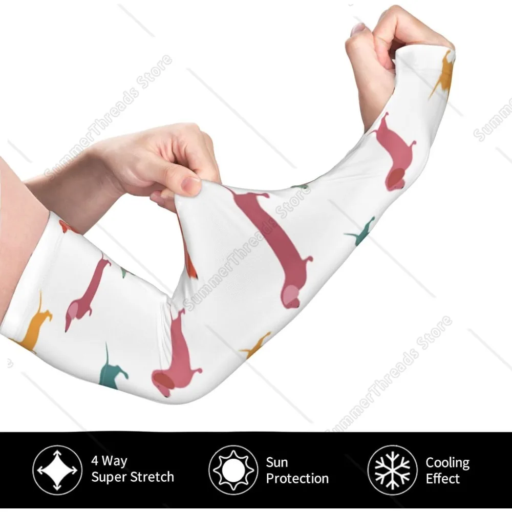 Niedlicher Dackel-Hunde-Aufdruck für Erwachsene, Kühlarmabdeckung aus Eisseide, Schutz und Fingerloch-Kühlarmabdeckung, leicht