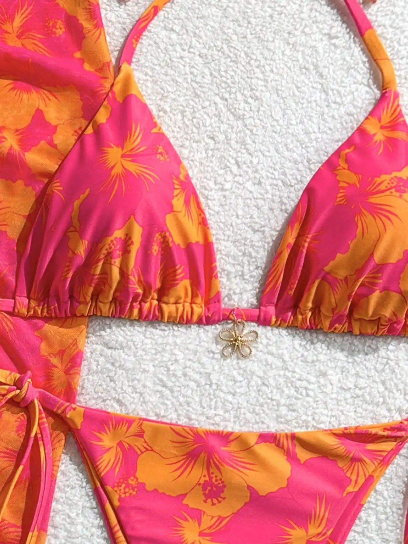 

3pcs Women Floral Print Halter Bikini Set With Sarong Cover Up