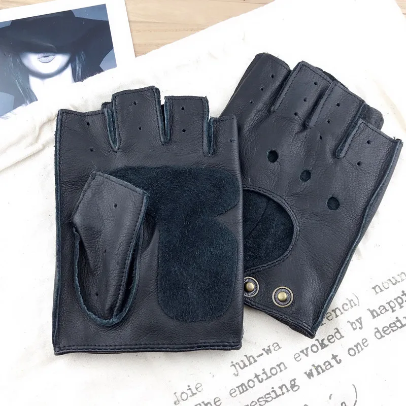 Spring Autumn Men Pu Leather Fingerless Gloves Mittens Driving Fitness Motorcycle Cycling Goatskin