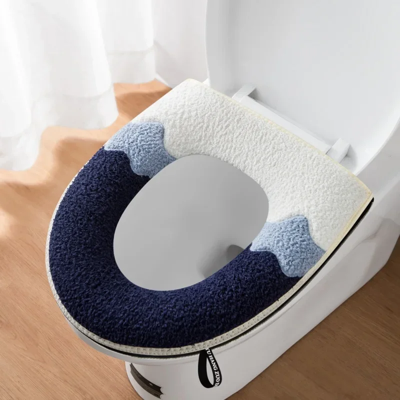 Waterproof Plush Toilet Seat Cover, Universal Model, Ring, Washable, Zipper, Bathroom Mat, Decorative