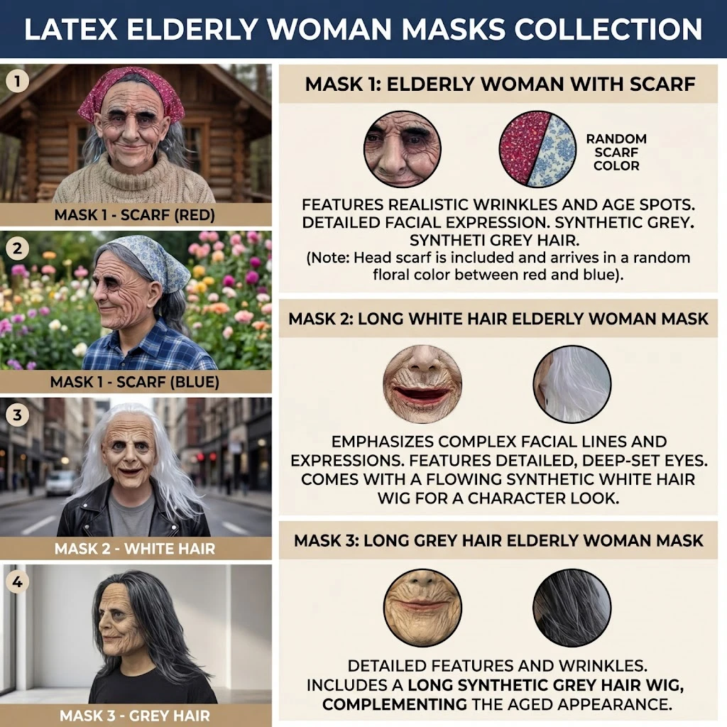 Lifelike Latex Old Lady Masks Grandma Horror Masks For Halloween Costume Party/Cosplay/Scary Theater Performance Props - view 4