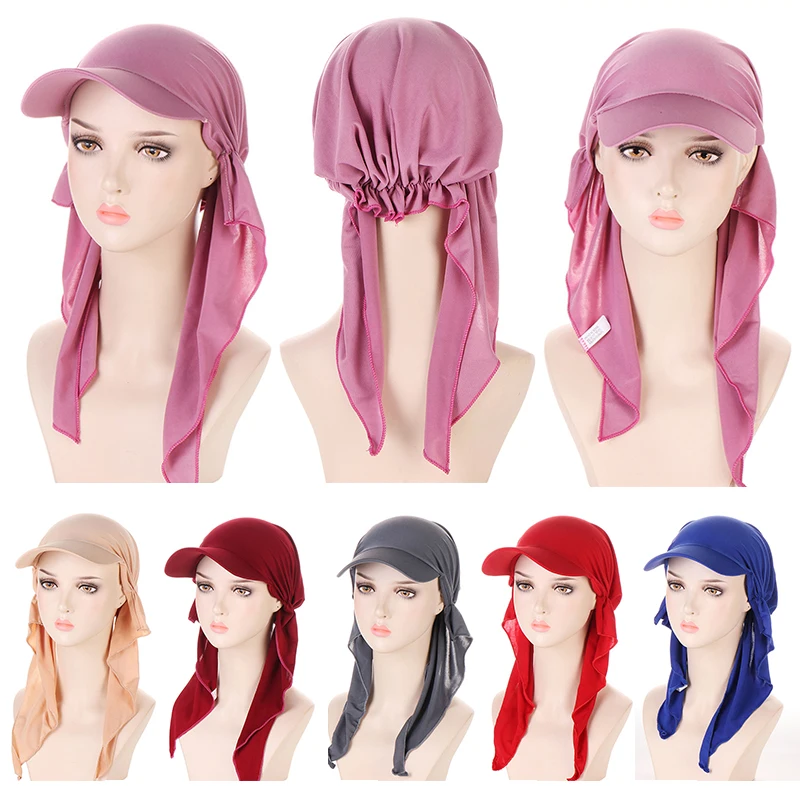 Muslim Women Turban Hat Baseball Cap Printed Pre-tied Headscarf Summer Sun Hat Female Turban Cancer Chemo Hat Stretch Bandan