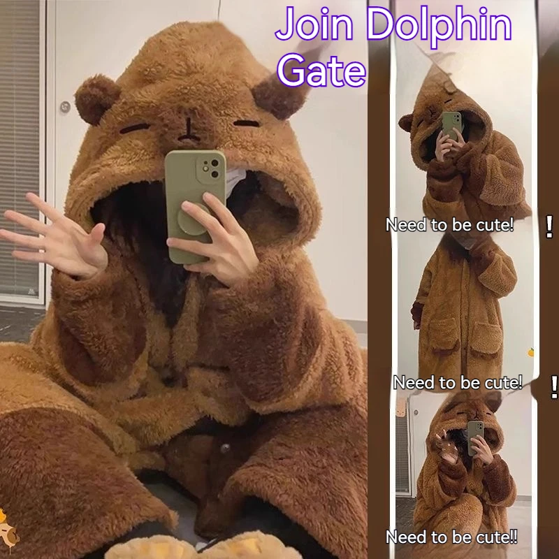 

Animal Capybara Sleepwear Coral Fleece For Home Warmth Cute Cartoon Unisex Plush Skin Friendly And Comfortable Nightgown Pants