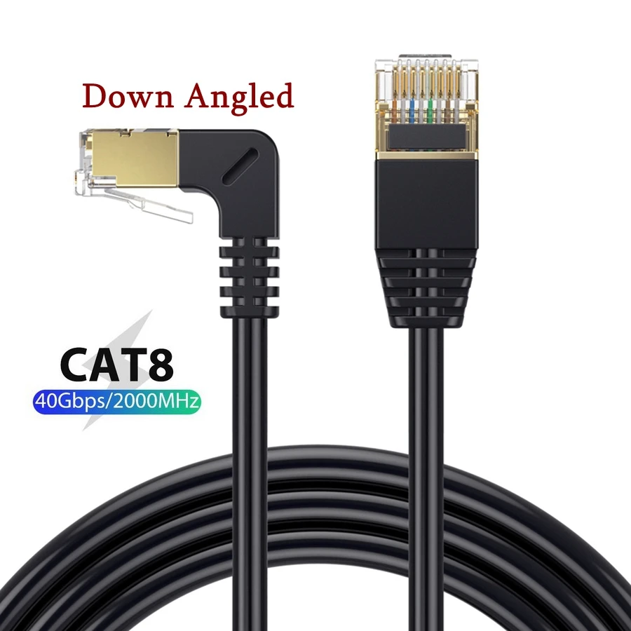 Ultra cat8 ethernet cabo sftp 40gbps 2000mhz gato 8 rj45 rede lan 90 graus direito para cima baixo ângulo internet rj 45 laptops cabo