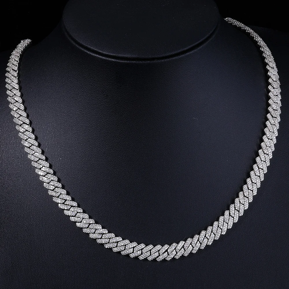 

NY 8mm Flip Button Diamond Double Row Diamond Necklace 18K Gold Plated Cuban Link Chain Hip Hop Fine Jewelry