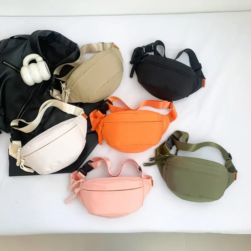 Solid Color Crossbody Chest Bag Women Nylon Portable Work Waist Bag Simple Change Storage Unisex Chest Bag