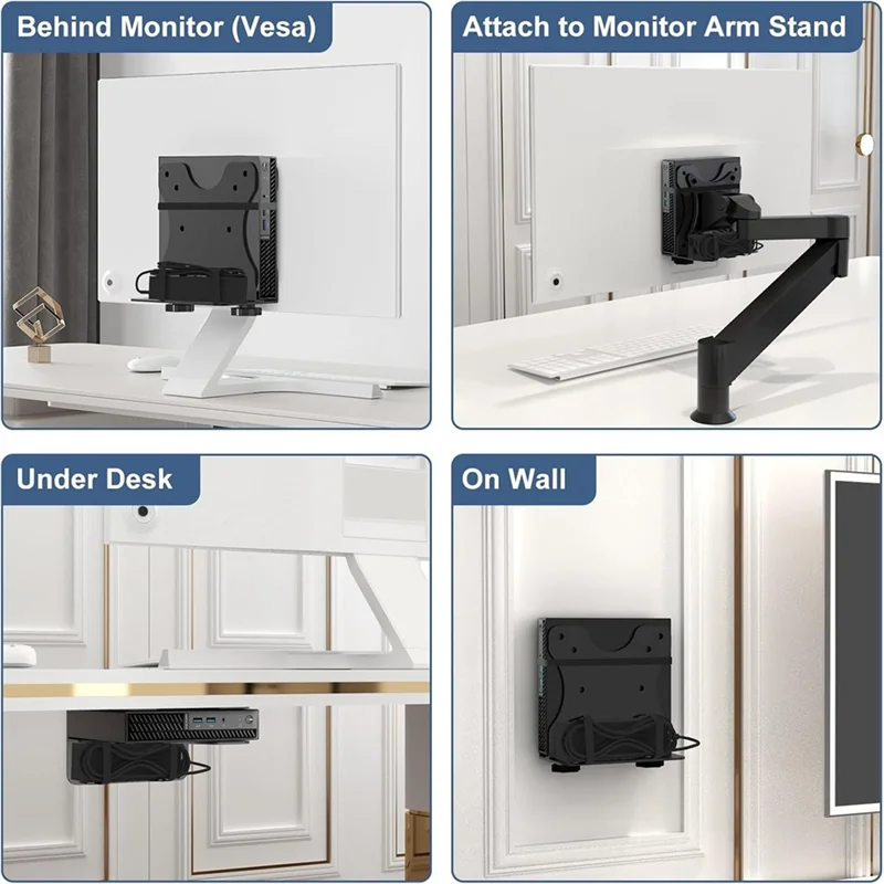 A95Q-Under Desk Mount Mini PC Mount Wall Mount Easy Installation Space Saving Computer Holder