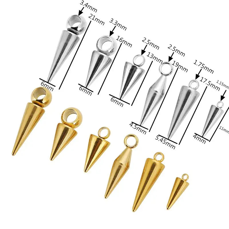 10 Stück Edelstahl Kegel Charms Anhänger Retro Spike Perlen Charms Anhänger für Frauen Mann Hoop Ohrring Schmuckherstellung Zubehör