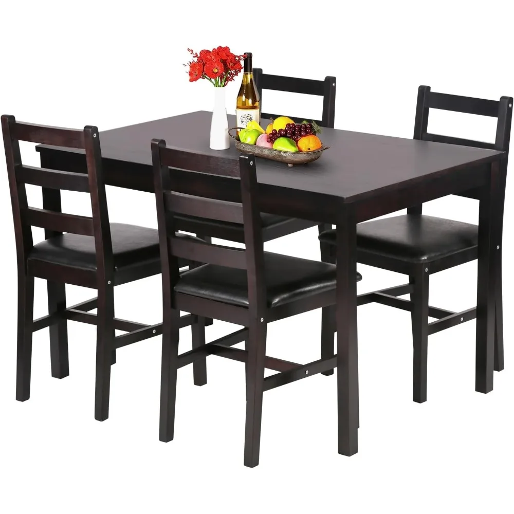 Kitchen Table and Chairs for 4 Dining Room Table Set,Wood Elegant Kitchen Sets for Small Space,Dark Brown