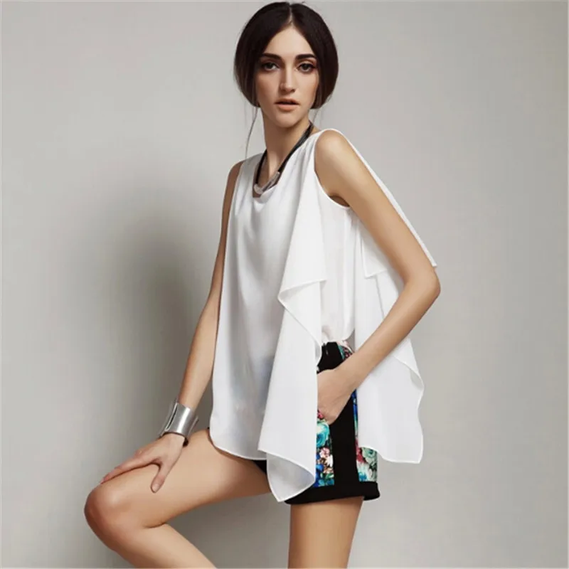 Blouses & Shirts vestidos femininos,women casual blouse & chiffon shirts,girl brief chiffon vest tank asymmetrical blusas mujer