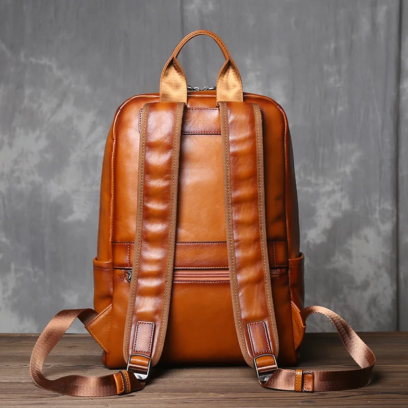 Vegetable Tanned Cowhide Shoulder Backpack Men's Head Layer Cowhide Vintage Casual Multifunctional Large Capacity Computer Bag