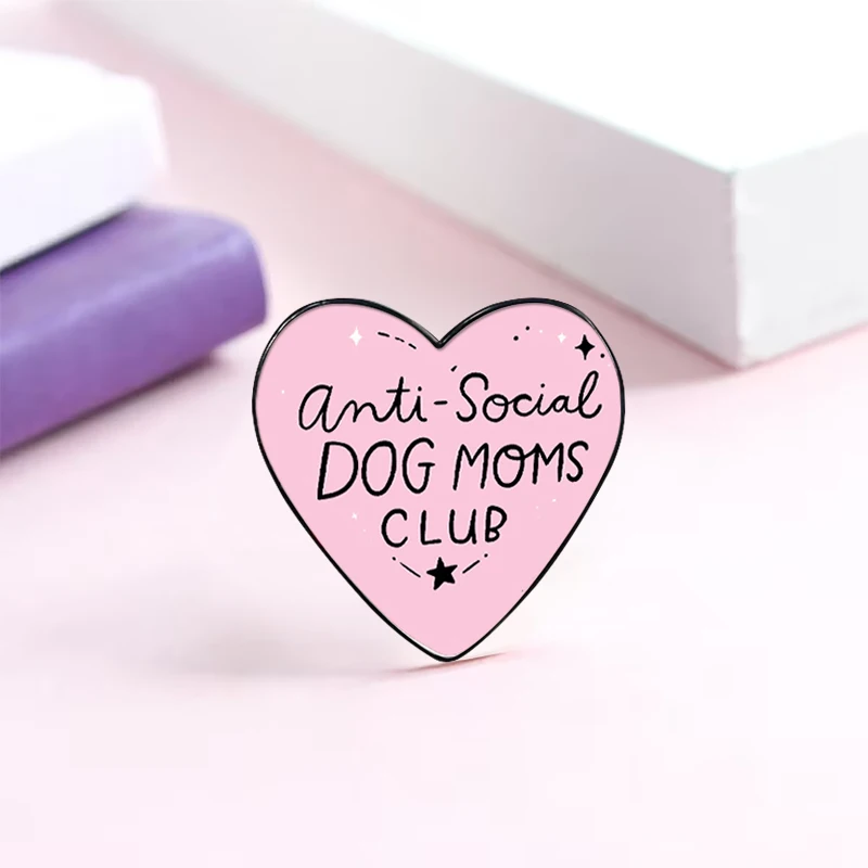 Anti-Social Dog Moms Club pin Funny Brooches Shirt Lapel Cute Badge Cartoon Jewelry Gift for Lover Girl Friends