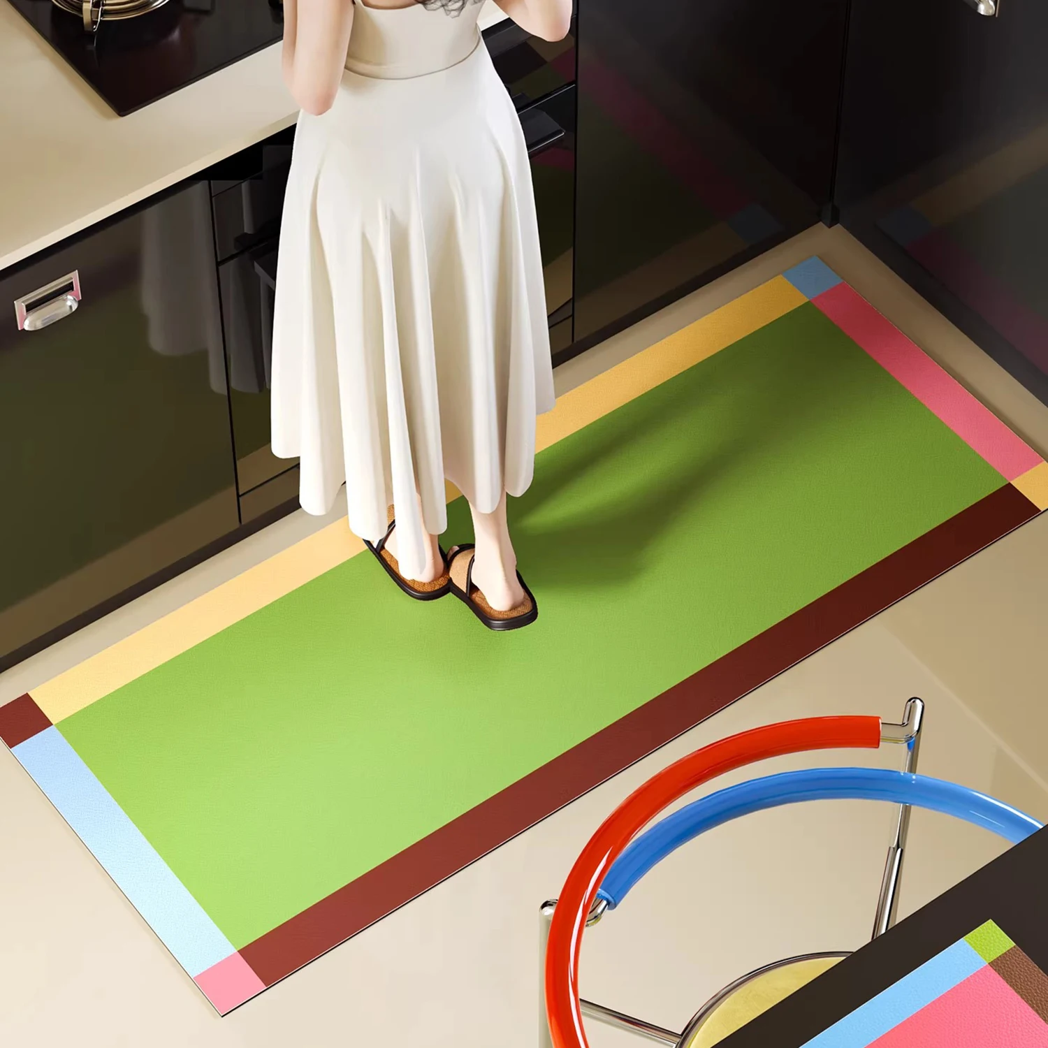 

Kitchen Mats for Floor PVC Leather Washable Kitchen Carpet Waterproof Oil-proof Non-slip Kitchen Rug Tapete Cozinha שטיח למטבח