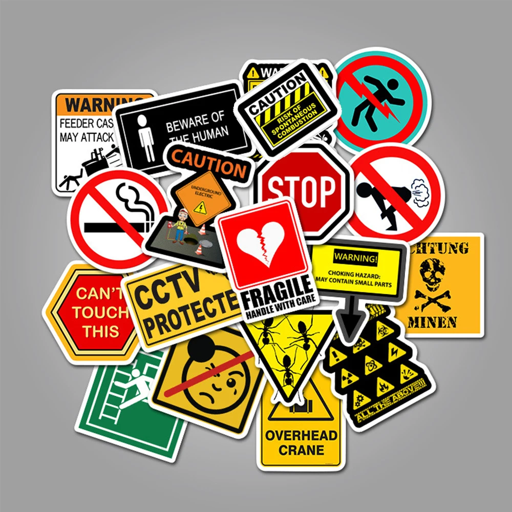 10/30/50pcs Warning Stickers Danger Banning Decals for Motorcycle Helmet Phone Laptop Bike Stationery PVC Waterproof Sticker Toy