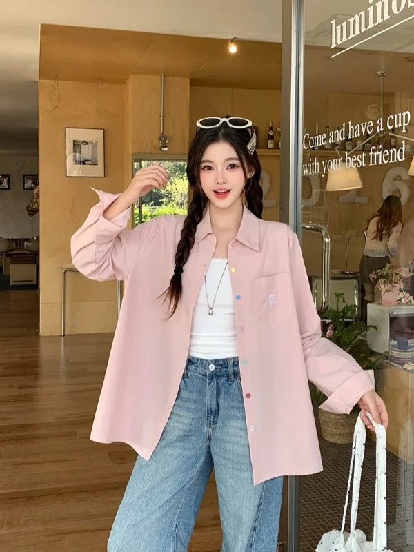 

Свободная женская рубашка с длинным рукавом на пуговицах в корейском стиле, весна-лето, новая модная коллекция, большие размеры, повседневный модный топ, трендовый стиль