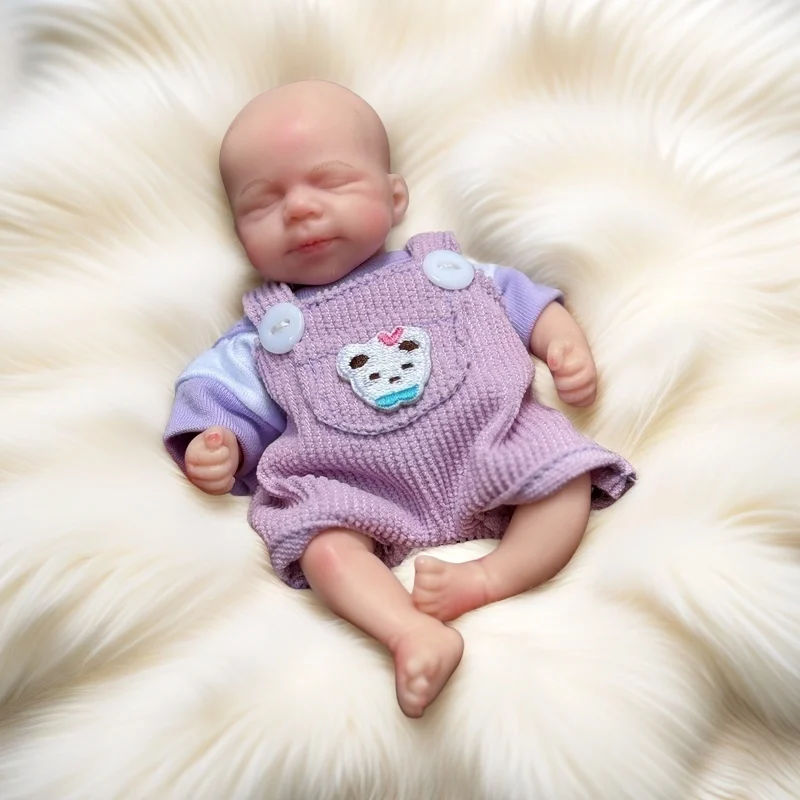 6 Inch Mini Sleeping Pascale Silicone Reborn Bebe Girl Doll With Painted Bald Handmade Flexible  bebe Reborn doll For kid's Gift