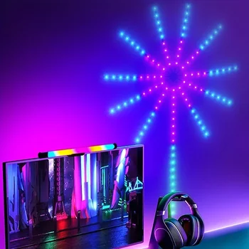RGBIC Firework Strip Lights LED USB Powered Room Decor with Realistic Blooming Visuals BT APP Control Neon Strip USB 5V Changing Smart Lamp Sync Music Bedroom Decor Dream Light 7