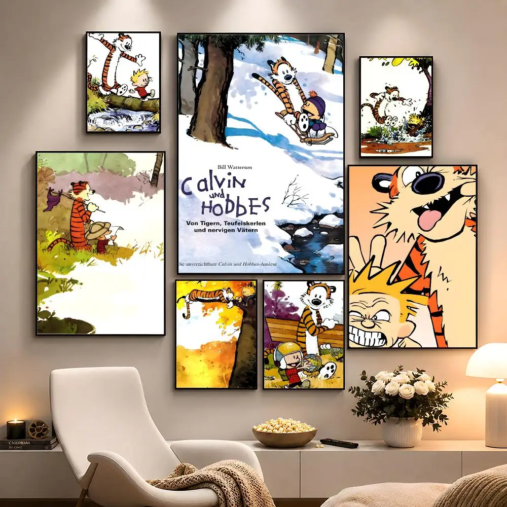 Comic Calvin and Hobbes Spaceman Spiff Poster Peel And Stick Wall Art PP Waterproof HD Bedroom Living Room Home Decor Gift