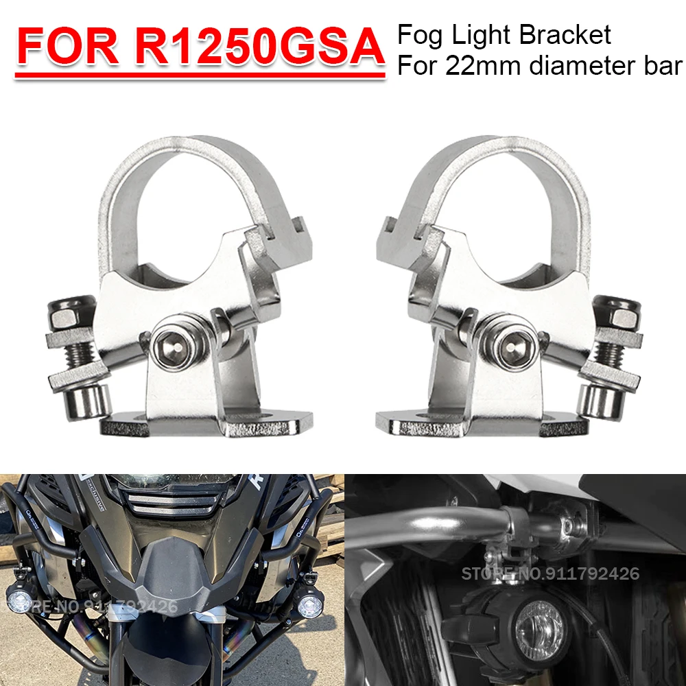 R1200GSA Fog Light Bracket 22mm Motorcycle Foglight Mounting Holder Crash Bars For BMW F750 850GS 2018-2023 R1250GS ADV 2004-23