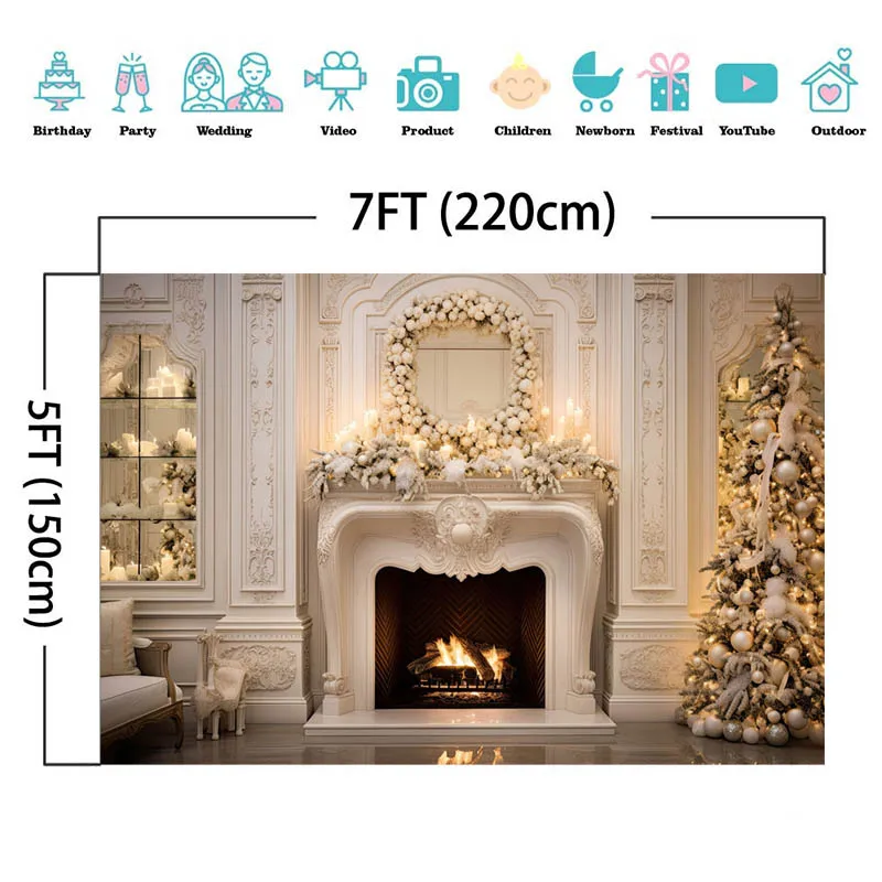 Fondo de fotografía de chimenea de Navidad para interiores, accesorios decorativos de invierno, árbol de Navidad, retrato familiar para niños, telones de fondo para estudio fotográfico