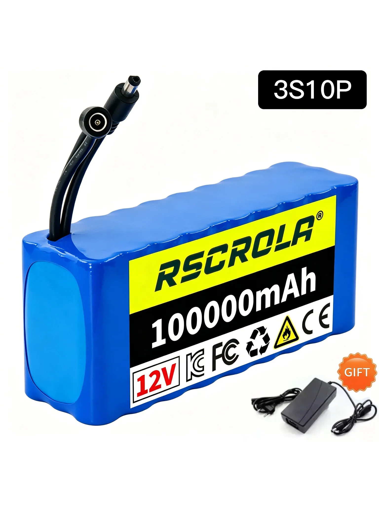AliExpress Rscrola Rechargeable 12V 18650 Lithium Battery Pack with BMS, for Solar, LED Light, RC Model, Power Supply, Long Cycle Life with Charger