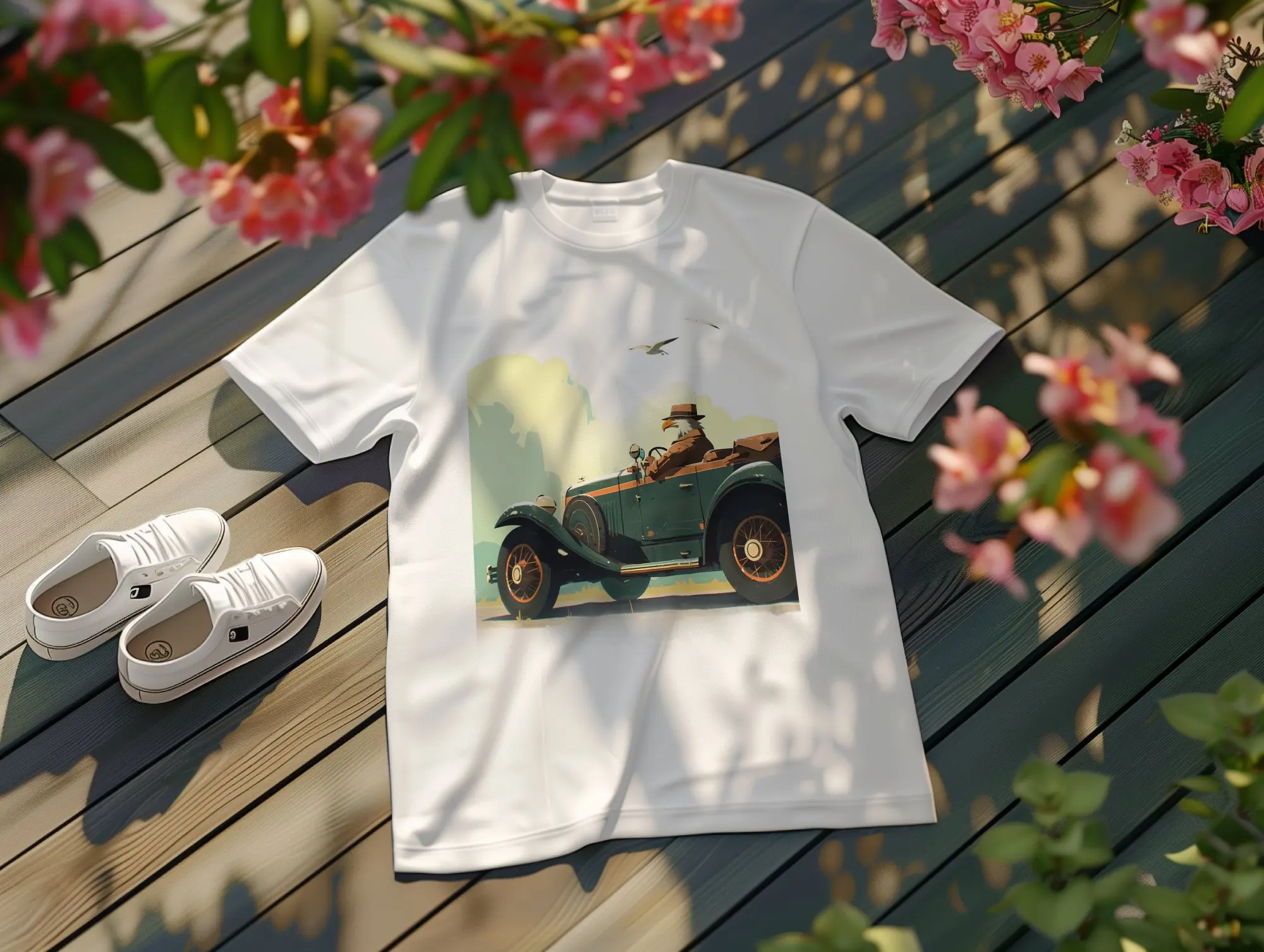 Camiseta Vintage con estampado de águila de coche, camisa Retro con diseño de pájaro clásico único, 1930s