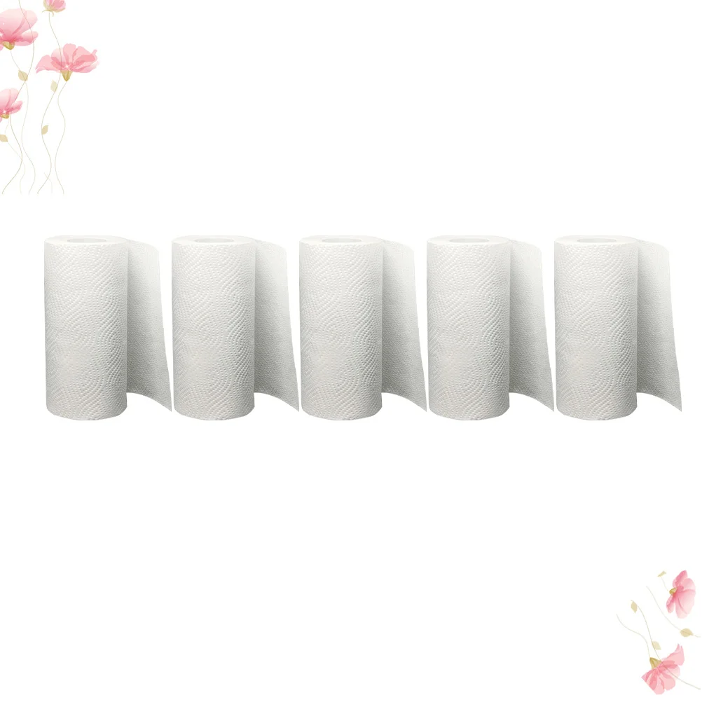 

5 Rolls Home Tissue Paper Kitchen Towel Wood Pulp Fast Absorbing Soft Safe for Sensitive Skin All Ages Use Kitchen Paper
