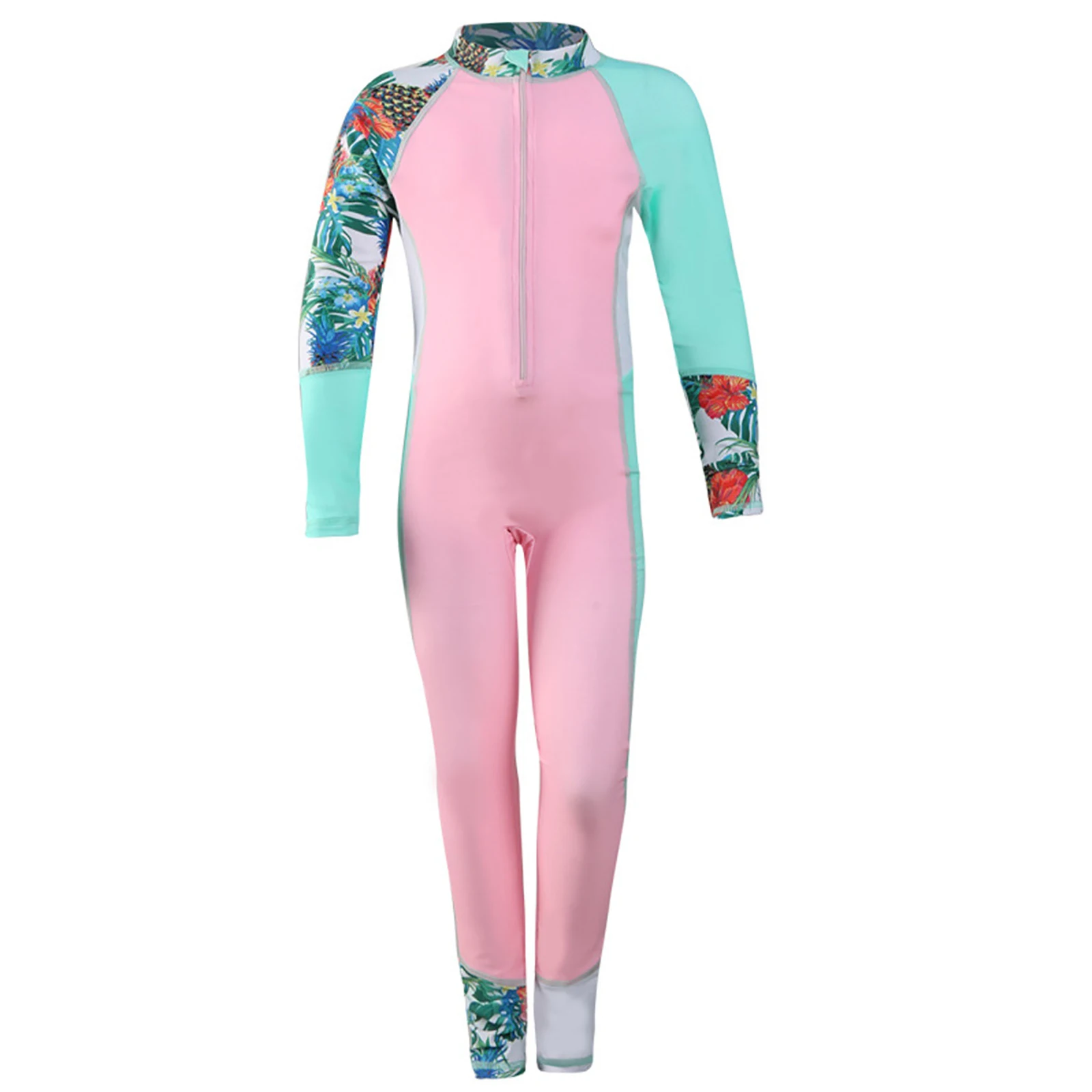 Kids Girls Boys UPF 50+Sun Protection Rash Guard One Piece Swimsuit Long Sleeve Tropical Swimwear Surfing Bathing Suit Beachwear