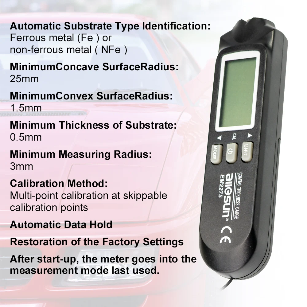 all-sun EM2275 Professional Industrial Auto Car Paint Depth Gauge,Measuring Range: 0 to 2000UM,Paint Mil Thickness Meter