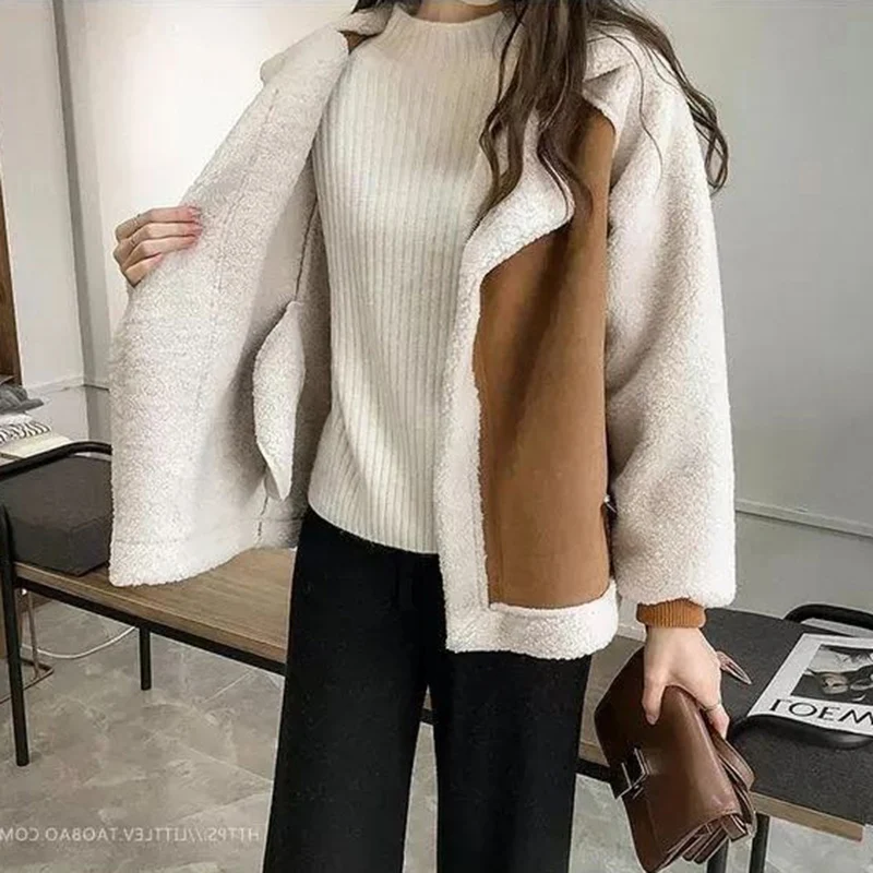 Abrigo de piel para mujer, chaqueta holgada todo en uno, corta, para ir al trabajo, para otoño e invierno, novedad de 2023