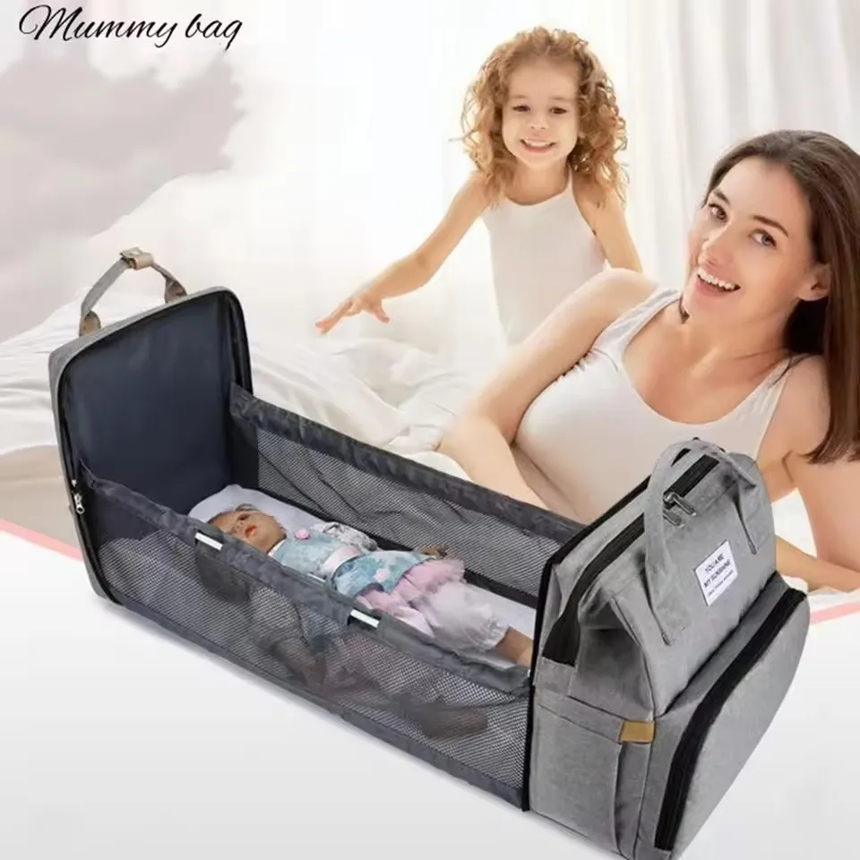 

Large Capacity Folding Baby Bed Diaper Bag - Multi-functional Lightweight Outdoor Maternity Backpack Essential for Mom Travel