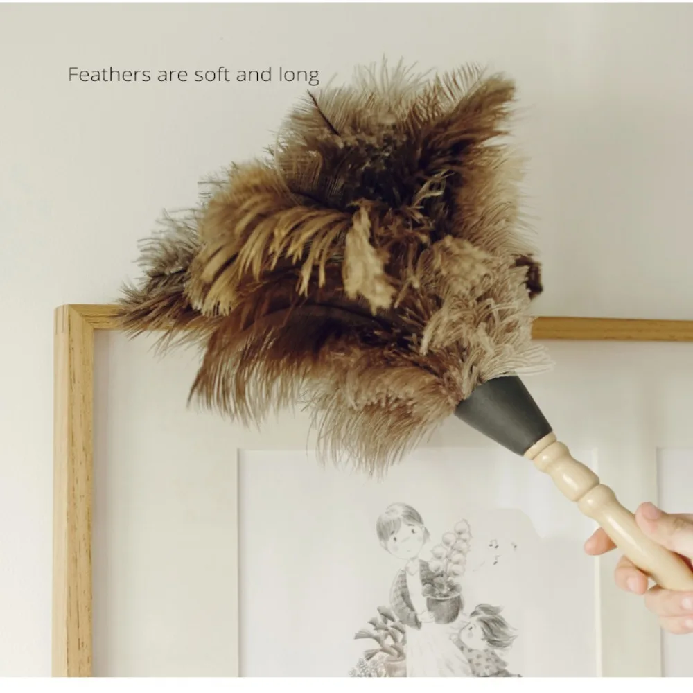 Dust Removal Cleaner Wooden Hand Feather Duster Household Dust Removal Ostrich Feather Fur Brush Duster Ostrich Feather Brush