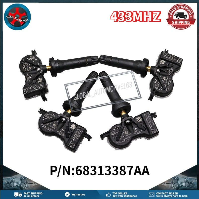 

4 шт. 68313387AA Датчик давления в шинах 433 МГц для Jeep Compass Grand Cherokee Renegade Chrysler Voyager Dodge Durango Fiat 500X