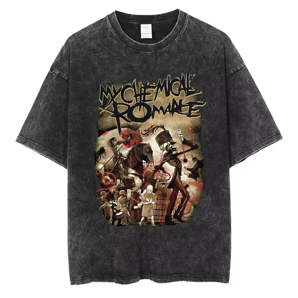 

2025 Rock Band My Chemical Romance Washed T Shirts The Black Parade Men Women Punk Hip Hop Short Sleeve Cotton T Shirt Tees