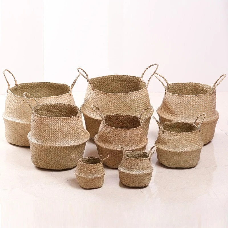 

Wholesale Dropshipping Seagrass Flower Pot Wicker Storage Basket Rattan Laundry Storage Hanging Straw Weaving Basket Home Decor