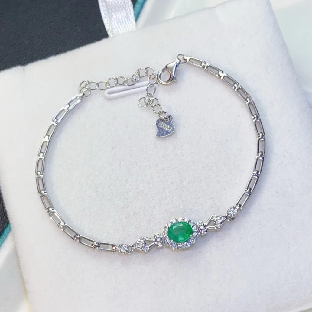 Certified 925 Sterling Silver Natural Emerald Bracelet 5x6mm Genuine Colombian Emerald Fine Jewelry  Birthday Gift for Women