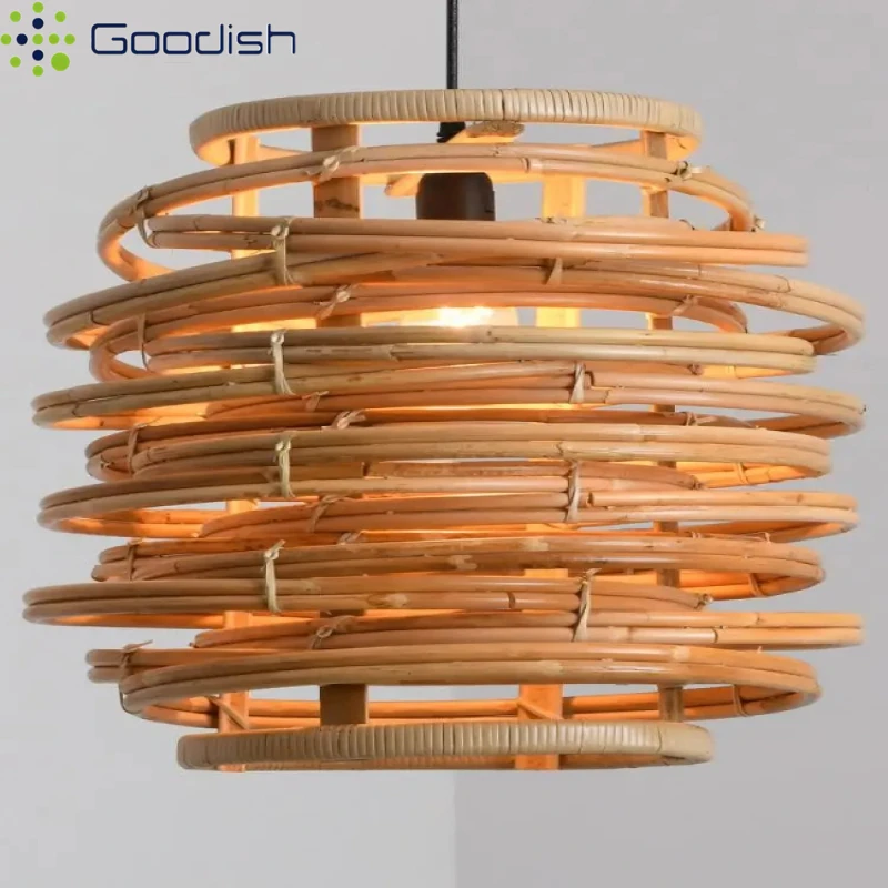 Wabi-sabi Bamboo Spiral Rattan Chandeliers Minimalist Retro Pendant Lamps for Living Room Restaurant Hotel Home Decoration Light